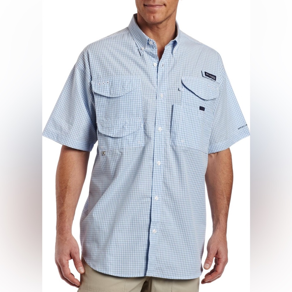 Columbia Men's Super Bonehead Classic Short Sleeve Shirt, Sail Blue/Gingham